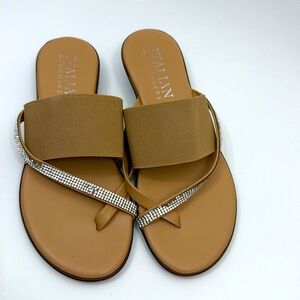 Italian Shoemakers Sianni Wedge Flip-Flops Stretch Nude Rhinestones Size 6